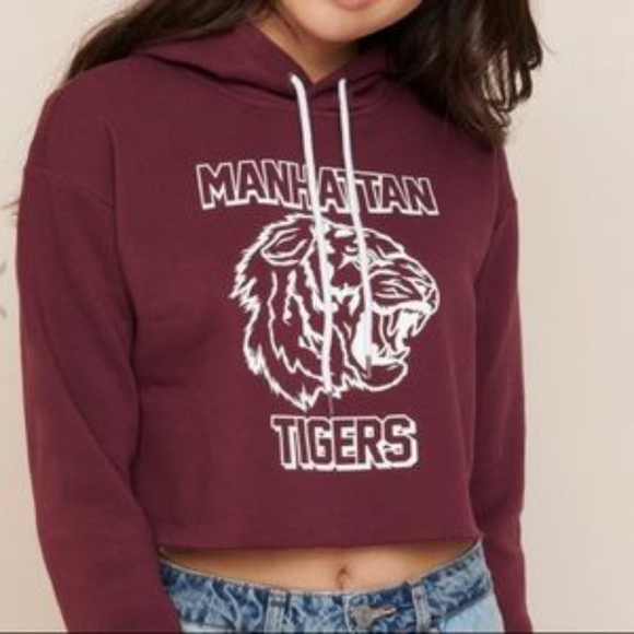 🐯 Burgundy Manhattan tigers XS cropped hoodie - Picture 1 of 3